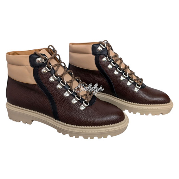 Beklina Castagna Chocolate Brown Pebbled Leather Ankle Hiking Boot Womens 10 NEW - Picture 4 of 10